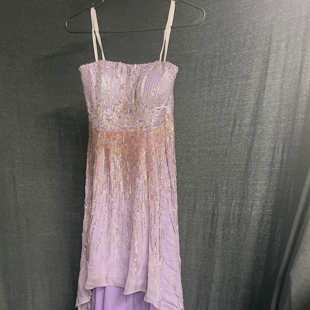 Vintage Y2K Sherri Hill Strapless Sequin High Low Gown Silk Purple 8